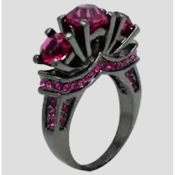 Black ring women multi stone weeding engagement ring - Picture 5 of 7